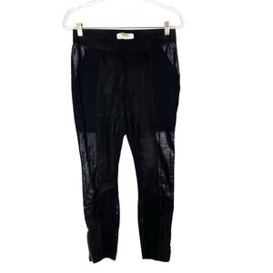 Anthropologie Black Faux Suede Leather Patched Skinny Leg Pants 28 Zip Ankle